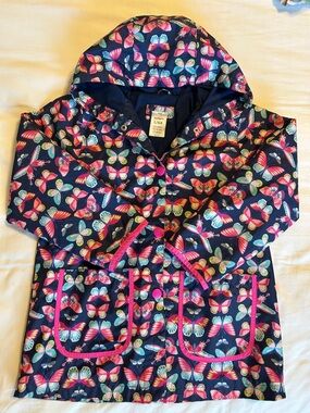 Carter’s Girls Raincoat Navy and Butterflies with Pink Trim Snap Closure